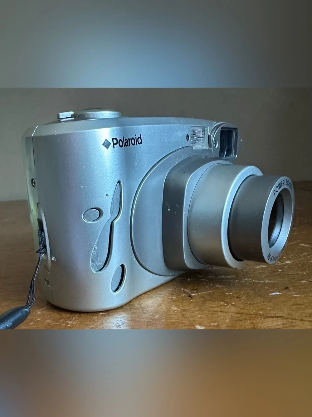 Polaroid Silver Point-and-Shoot Camera with Red-Trim Strap